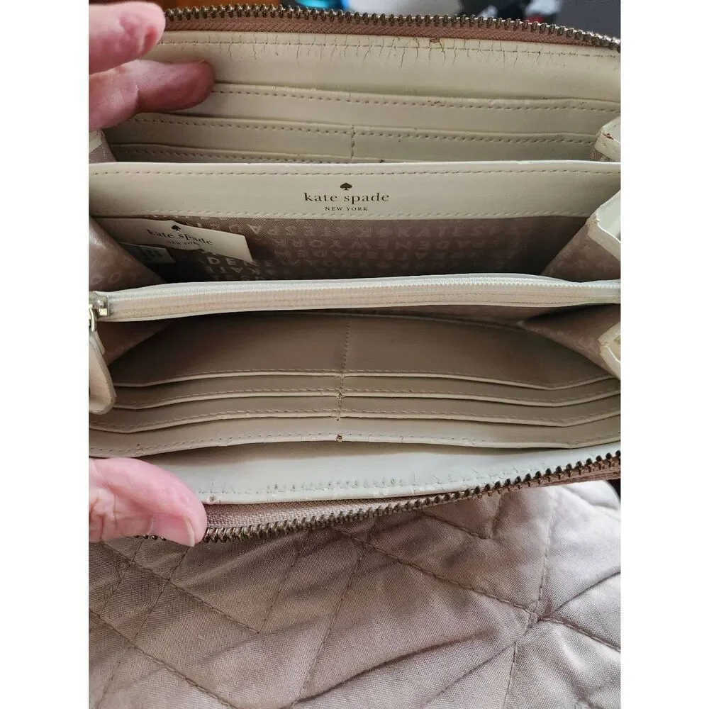 Kate Spade Cream and Pink Wallet with Bold Stripe, canvas